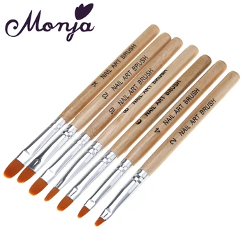 

Monja 7Pcs/Set Nail Art Wooden Acrylic Brush UV Gel Extension Builder Polish Drawing Painting Brush Kit Home DIY Manicure Tool