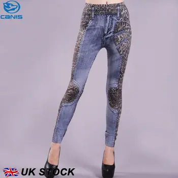 

Imcute Women High Waist Skinny Leopard Print Denim Pants Slim Pencil Trousers Faux Denim Leggings Slim Stretch Pencil Jegging