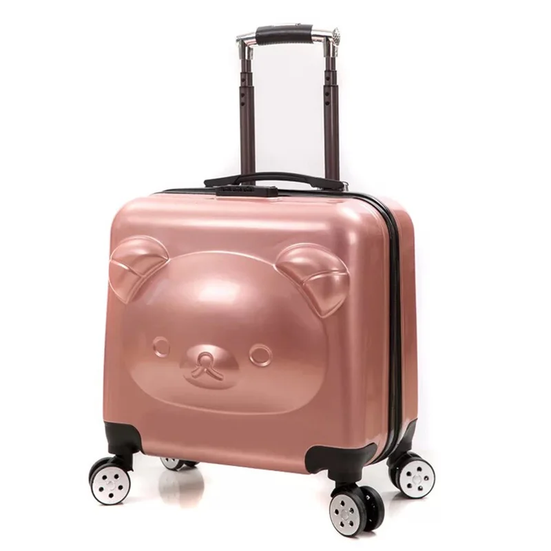 Мультфильм Аниме 3D прокатки багаж для мальчиков и девочек детский медведь тележка чемодан 18/20 дюймов для мужчин и женщин походная коробка детский чехол - Цвет: Rose gold