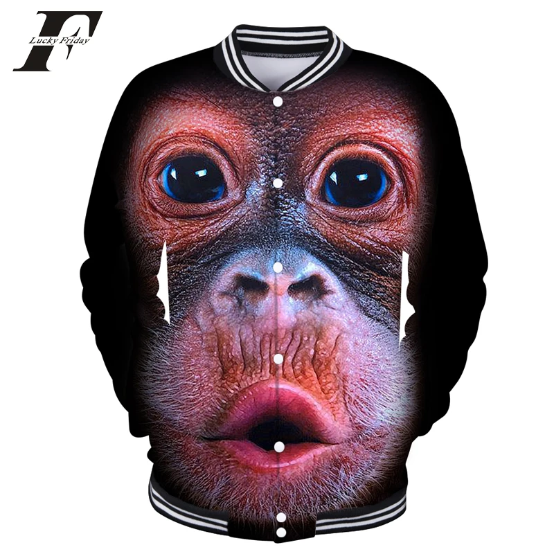 

LUCKYFRIDAYF 2018 new hip hop Winter jacket coat women Space Orangutan Baseball Jacket men/women Streetwear bomber Jackets