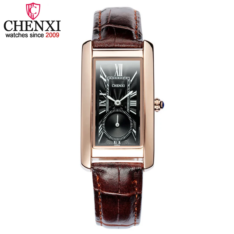 Модные брендовые женские кожаные часы CHENXI с прямоугольным циферблатом, женские повседневные часы, подарки, кварцевые наручные часы
