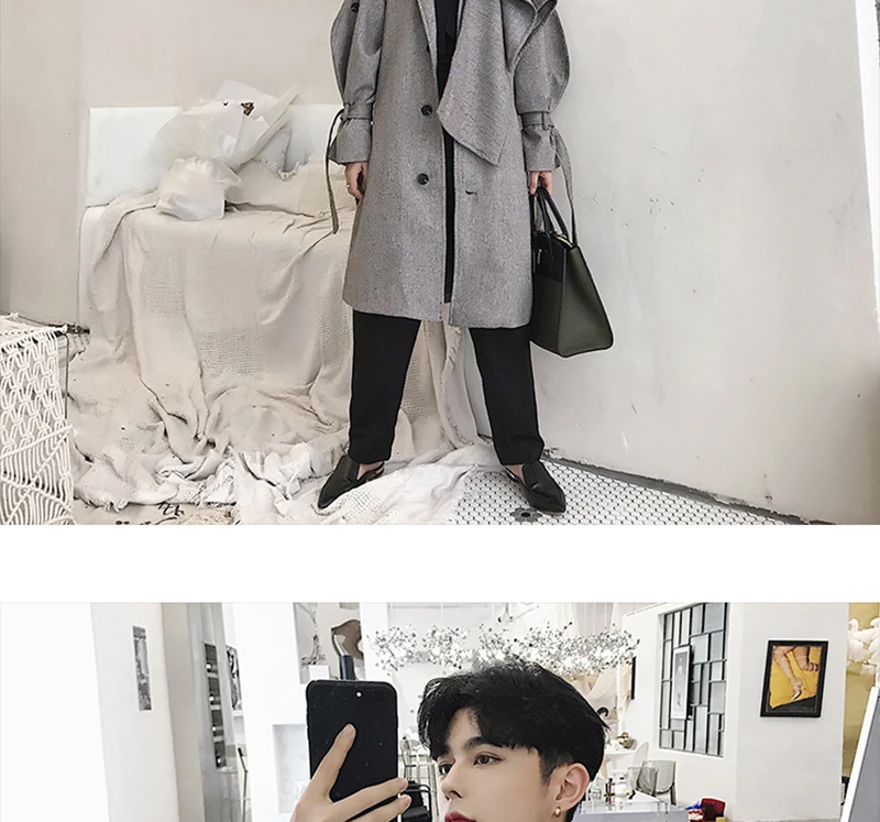  Trench Coat Men Streetwear Punk Rave Gothic Long Jacket  (20)
