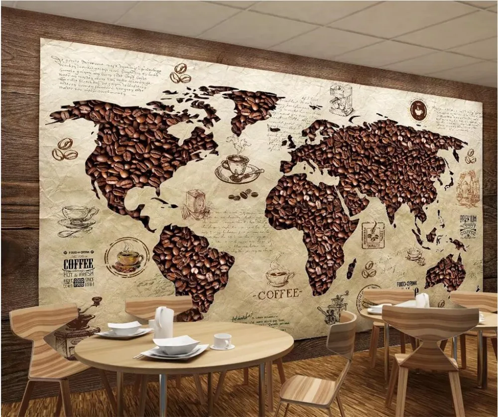 Пользовательские обои 3D кафе Фреска кафе карта мира ретро ресторан бар обои для стен papel де parede обои