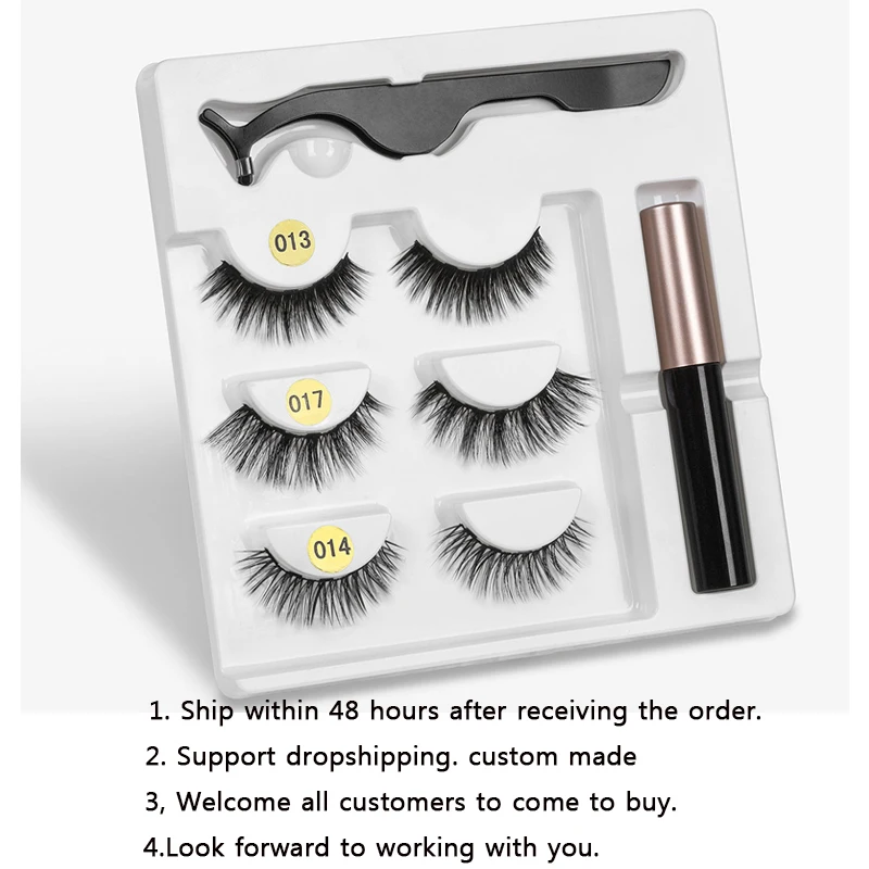 

3 Pairs Magnetic Eyeliner Magnetic Eyelashes False Eyelashes Waterproof Long Lasting Eyeliner Custom Packaging Box New Hot