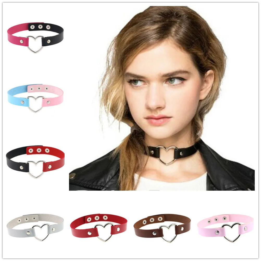 Fashion Leather Choker Necklace Emo Heart Punk Goth Style Chokers for