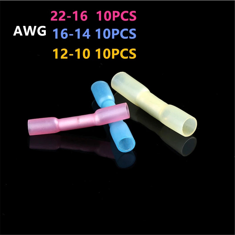 

30PCS Red Blue Yellow 3sizes Heat Shrink Butt Crimp Terminals Insulated Electrical Wire Cable Connectors