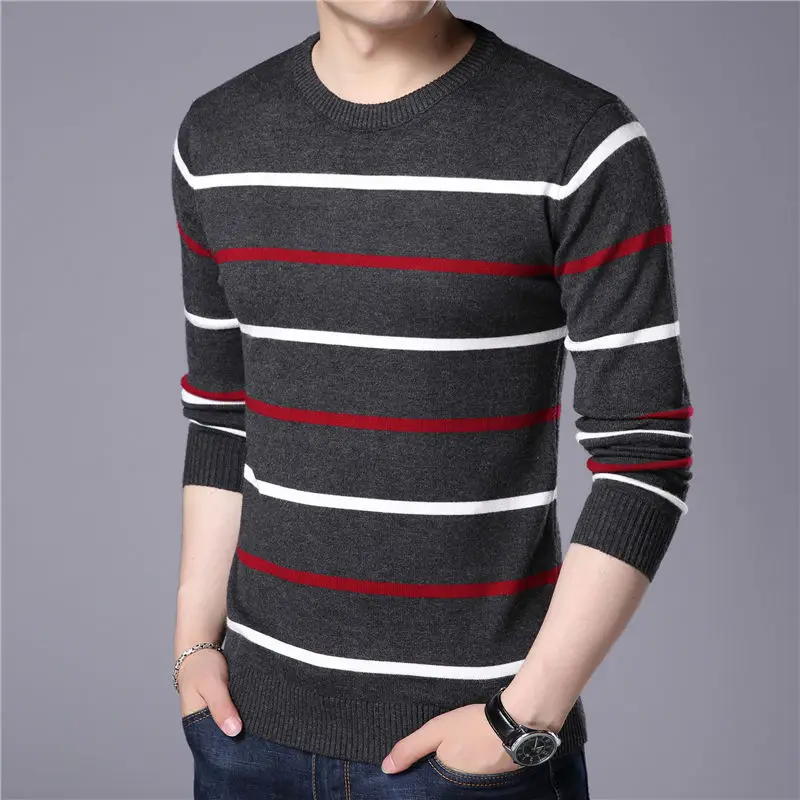 Мужской пуловер, осенне-зимний шерстяной модный приталенный свитер, мужские повседневные теплые удобные свитера в полоску, Мужские размеры M-4XL