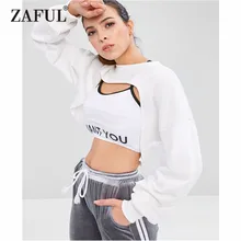 ZAFUL, спортивные рубашки для женщин, с вырезами, Необработанный подол, Укороченный свитшот, для упражнений, бега, спортзала, тонкости, спортивные рубашки, укороченный топ, одноцветная Толстовка