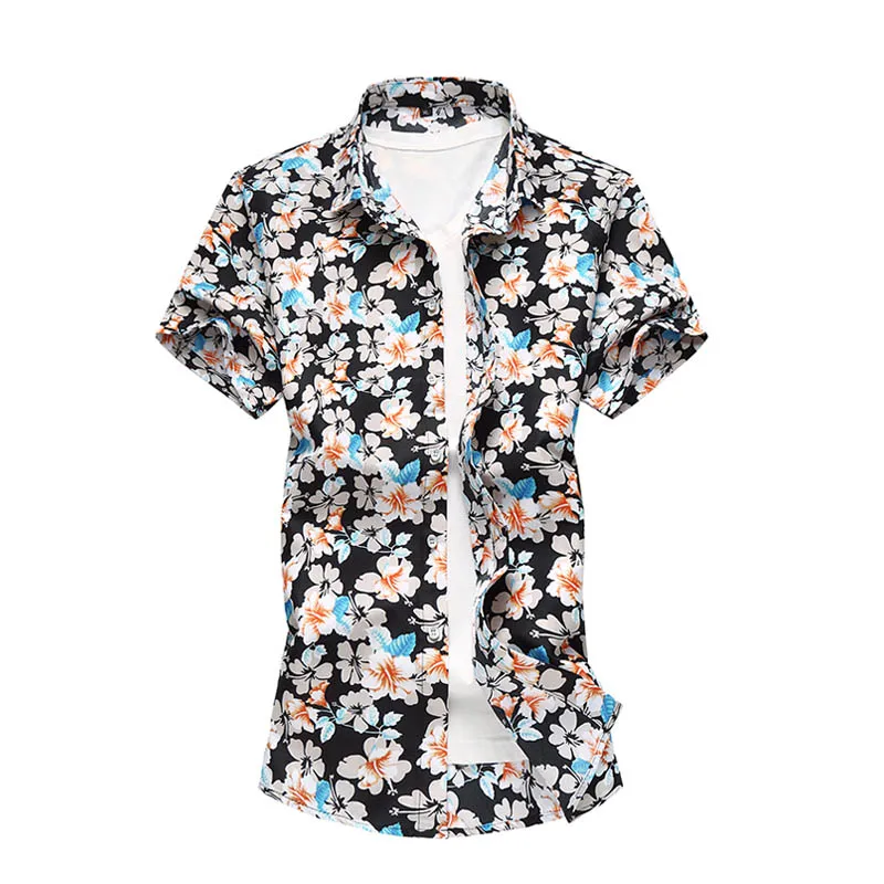 20 видов стилей, летняя мужская Повседневная рубашка с коротким рукавом, мужские рубашки с цветочным принтом, Гавайские повседневные мужские рубашки с цветочным принтом для пляжа, отдыха, Camisa, 6XL, 7XL - Цвет: c605 blue