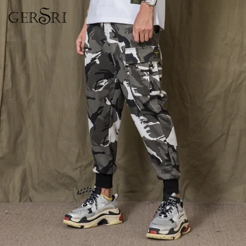 

Gersri Street style loose beam foot bag pants men's printed camouflage retro feet men's multi-pocket pants trourse male