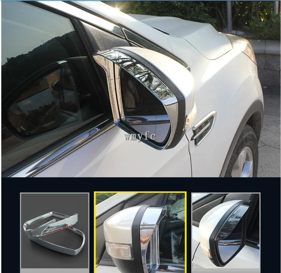 

For Ford Kuga 2017 2018 2019 Car body stick rear Rearview glass Mirror Rain Eyebrow Shield Sun Visor Shade ABS Chrome 2pcs/set