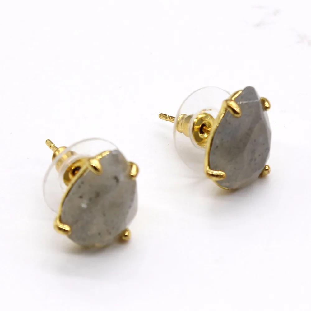 Trendybeads Elegant Style Light Yellow Gold Color Water Drop Labradorite Stone Stud Earrings