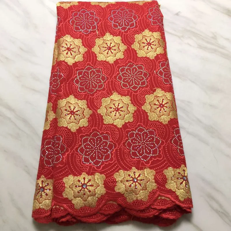 

(5yards/pc) high quality African Swiss voile lace fabric in red with wonderful embroidery and stones for party dress CLS215