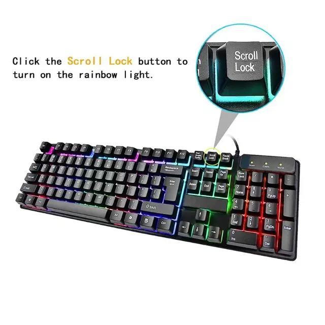 Best Offers 104 Key Suspension Cap Rainbow Backlit Mechanical Feel USB Wired Gaming Keyboard for Computer PC Laptop High Quality Keyboard