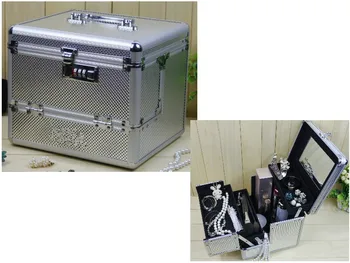 

Hot Sale Professional Aluminium alloy Make up Box Makeup Case Beauty Case Cosmetic Bag Multi Tiers Lockable Jewelry Box