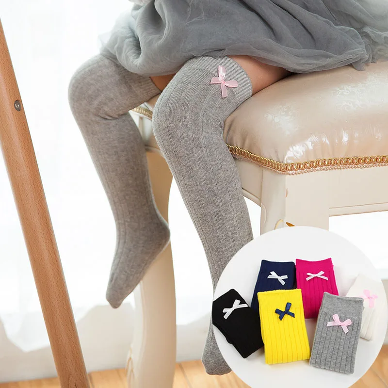 

winter autumn girls long socks kids soft cotton knitted over knee high socks for children leg warmer princess knee socks sokken