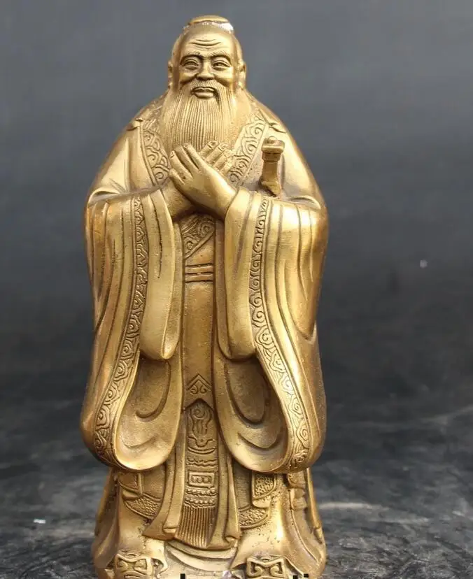 

fafa8800118<<7" Chinese Famous History Brass Thinker educator Confucius Kong Zi Statue