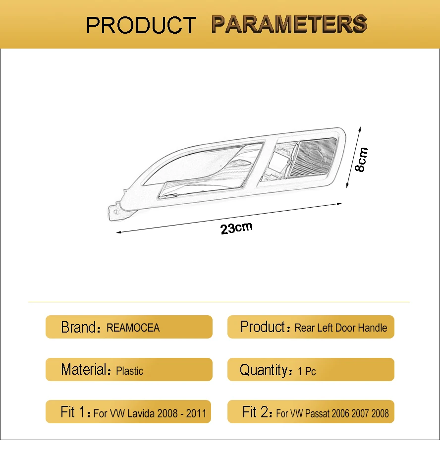Reamocea 1Pc Rear Left Side Interior Door Handles Cover For Volkswagen VW Lavida 2008 2009 2010 2011 For Passat 2006 2007 2008  (14)