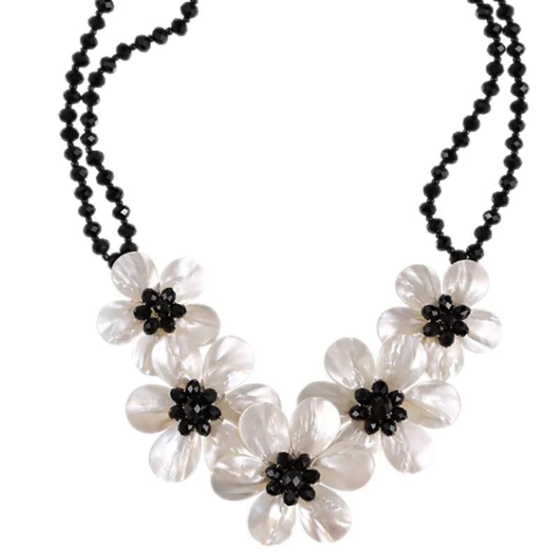 LJHMY Кристальные бусины, Пресноводный Жемчуг, белая Морская раковина, цветочное ожерелье для женщин, массивное ожерелье, колье для свадебной вечеринки - Окраска металла: 5  FLOWERS  ONYX