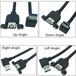 USB 3,0 Женский Панель, чтобы USB мужчина 90 градусов вверх и Down и левой и правой угловой штекер кабель-удлинитель 30 см