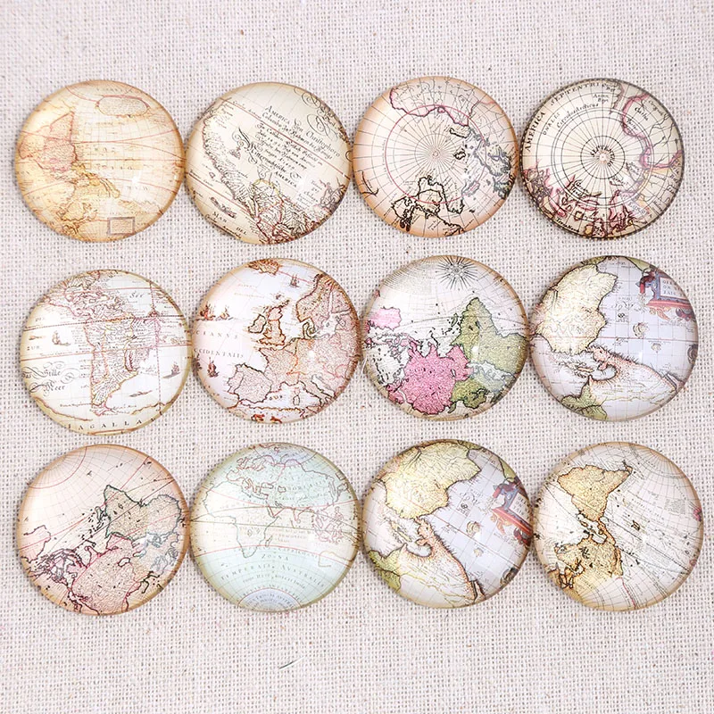 

reidgaller mix world map photo round dome glass cabochon 20mm 25mm 30mm diy flat back handmade jewelry findings