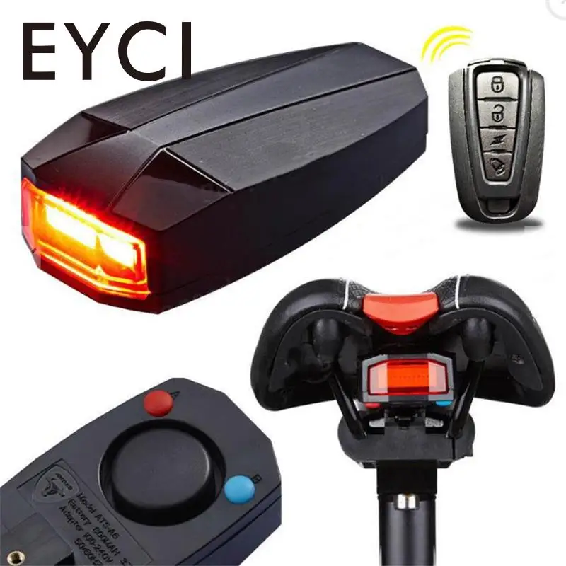 

EYCI Bicycle Wireless LED Rear Light Remote Control Anti-theft Alarm Lock Smart Bell USB Charging Bike Finder Horn Siren Warn