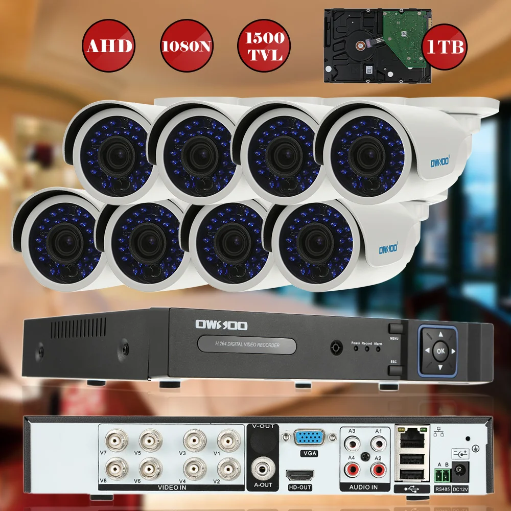 OWSOO Full 1080N/720 P AHD 8CH DVR 1 ТБ HDD 1500TVL наружная система видеонаблюдения камеры HDMI цифровой видеорегистратор Onvif 8*720 P Водонепроницаемая ИК-камера