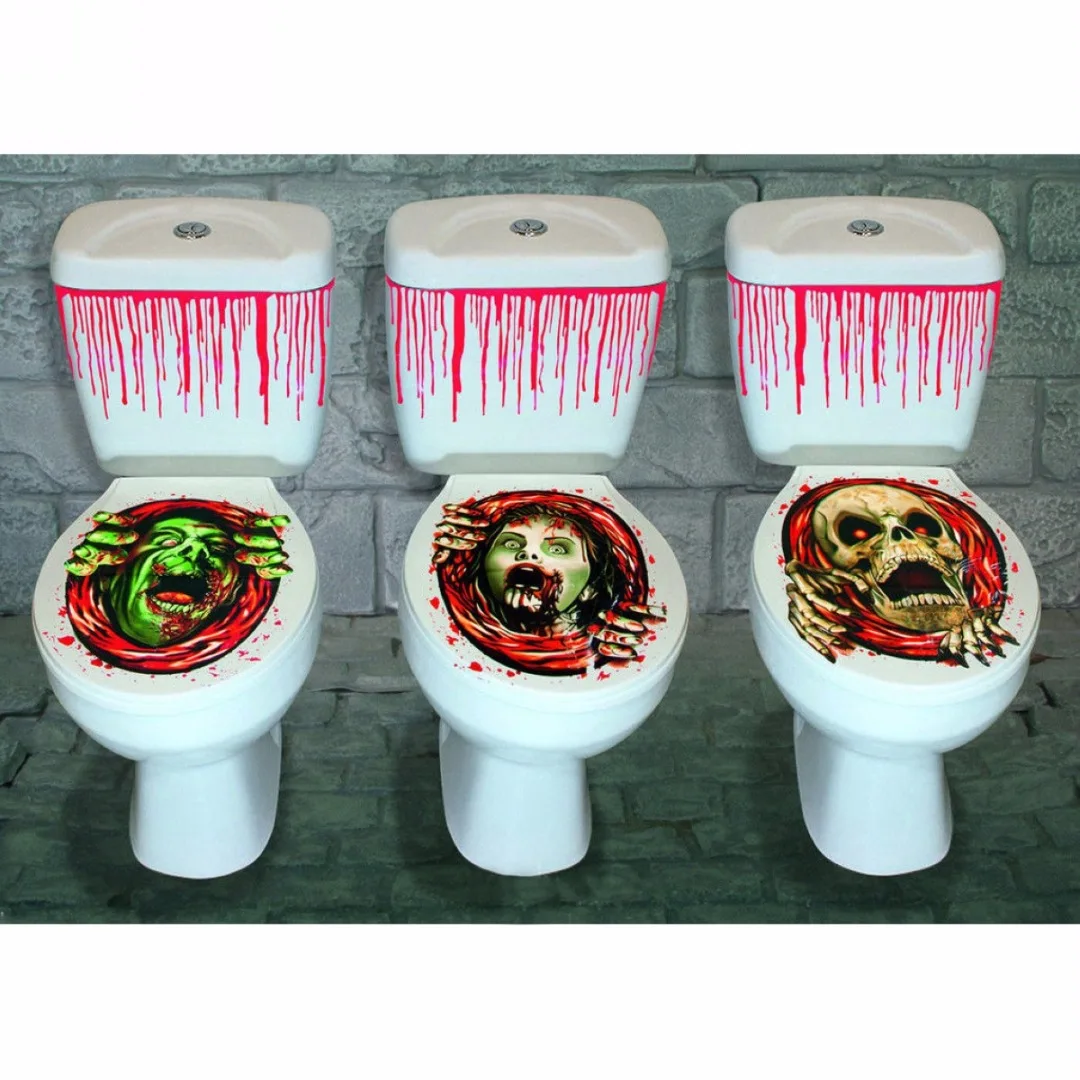 New Halloween Scary Toilet Seat Grabber Cover Party Festival Decoration Sticker Prop