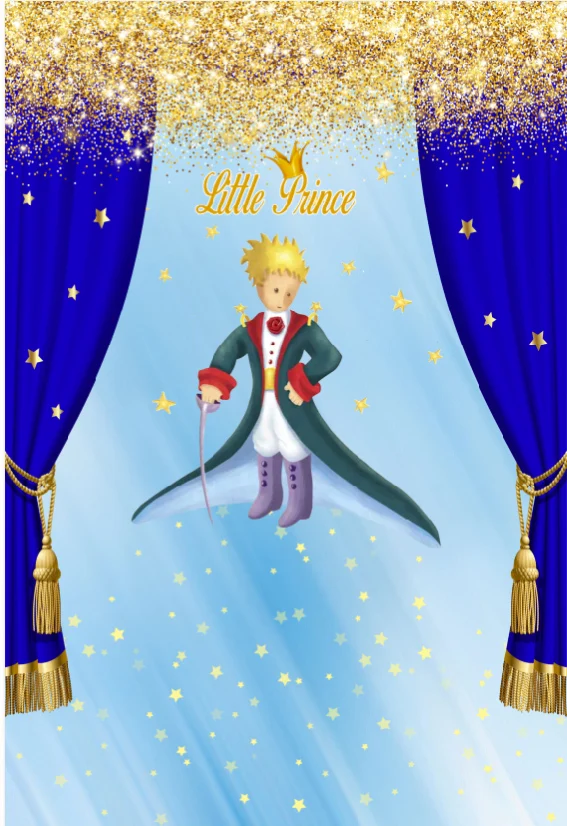 

5x7FT Gold Glitter Sparkles Stars Royal Blue Curtain Little Prince Custom Photo Studio Background Backdrop Vinyl 150cm x 220cm