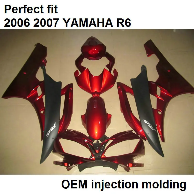 

Injection molded fairing body kit for Yamaha YZF R6 2006 2007 wine red matte black motorcycle fairings set YZFR6 06 07 BN12