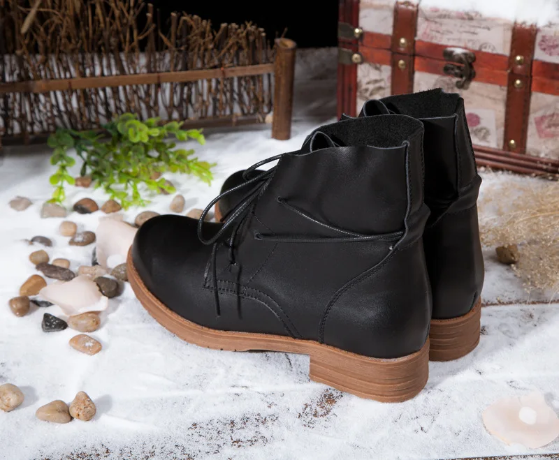 Careaymade-, новые весенние мягкие полусапожки из натуральной кожи в стиле ретро женские ботинки-трубы со шнуровкой на низком каблуке черный и коричневый цвета