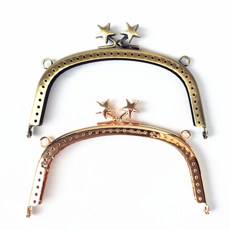 

2018 New 10Pcs Double Star Smooth Metal Frame Clutch Kiss Clasp Lock Fashion Handbag Purse Bag Handle Accessories Part 12.5cm