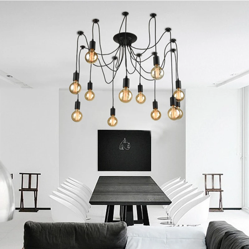 

Nordic Retro Chandelier Vintage Loft Antique Adjustable Diy E27 Art Spider Ceiling Lamp Fixture Light Hanging Lamp
