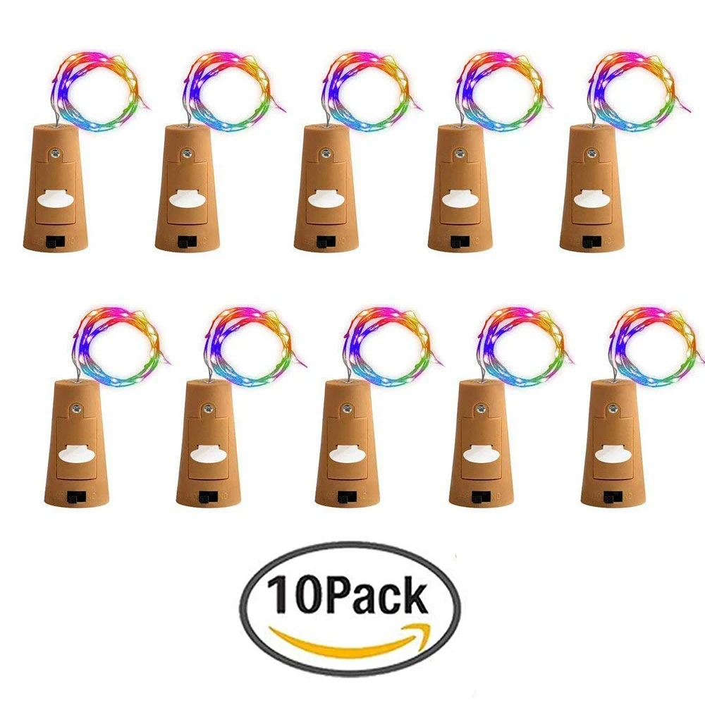 

10pcs LED wine bottle light 2m/6.7ft 20LEDs cork shape string fairy lamp 5 Colors Flicker wedding party Battery-powered