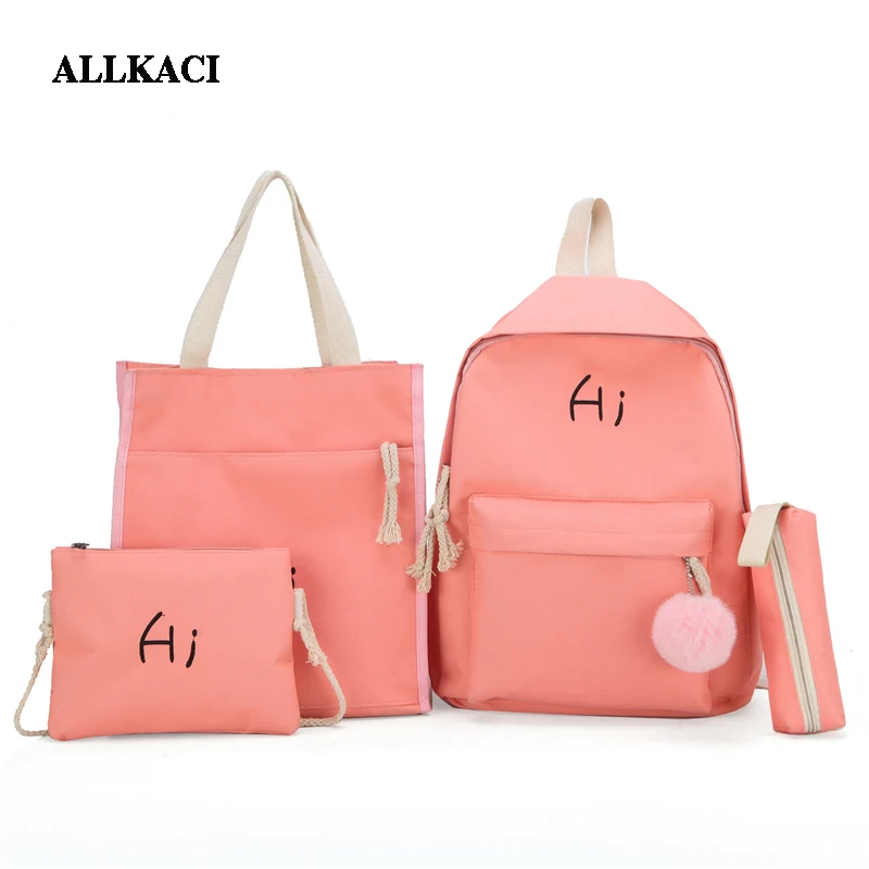 

4pcs/set Composite Backpack Shoulder Bag For Teenage Girl High Quality Oxford School Bags Cute 4 Set Travel Backpack Female 48