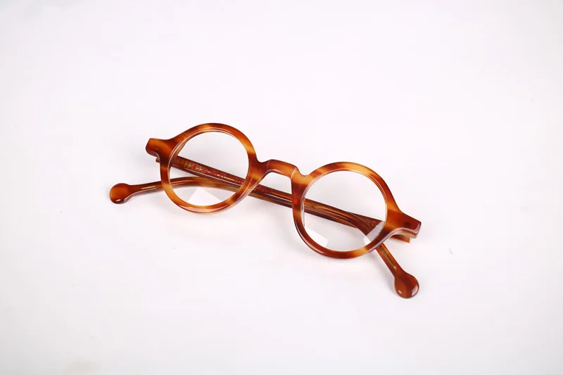 Small Vintage Round 37mm Hand Made Glasses Full Rim Eyeglass Frames Men Women Myopia Rx able - Цвет оправы: TORTOISE RED