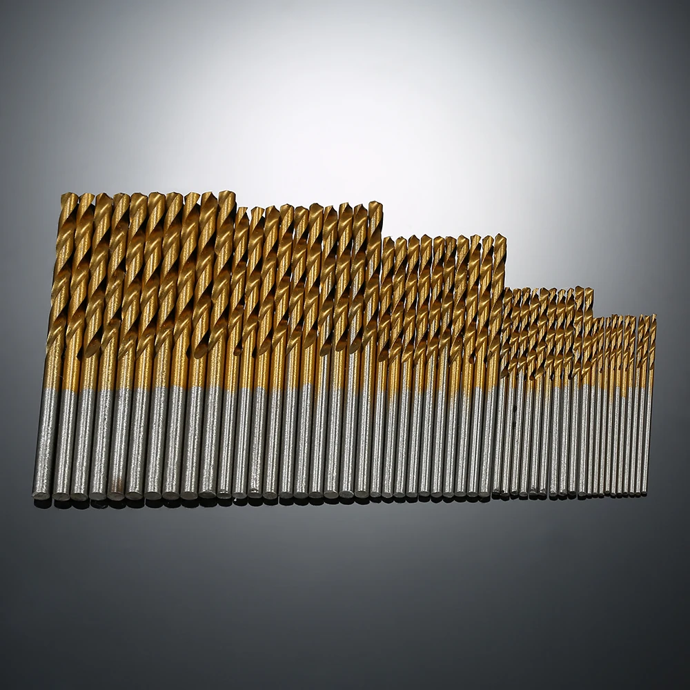 50Pcs HSS Titanium Coated Drill Bits High Speed Steel Drill Bit Set High Quality Power Drilling Tools for Wood 1/1.5/2/2.5/3mm