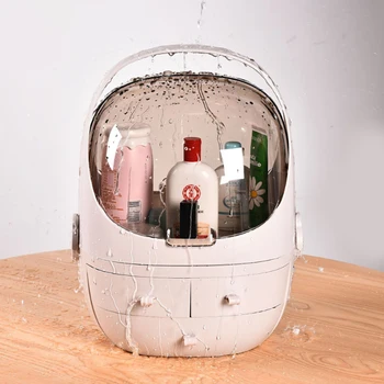 

HUNYOO Clamshell 3 Drawer Dressing Table Rounded Makeup Holder Storage Box For Lipstick Jewelry Cosmetic Organizer