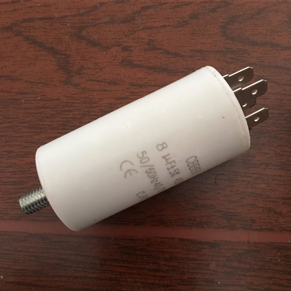 

CBB60 AC 450V 8uF 5% 50/60Hz Washing Machine CBB60 Nonpolar Motor Running Capacitor 8mm Thread