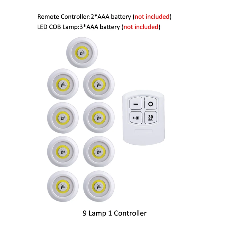 Светодиодный светильник под шкаф с пультом дистанционного управления COB Ночной светильник с питанием от батареи шкаф для кухни спальня светильник шкаф ночные лампы - Испускаемый цвет: 9 lamp 1 controller