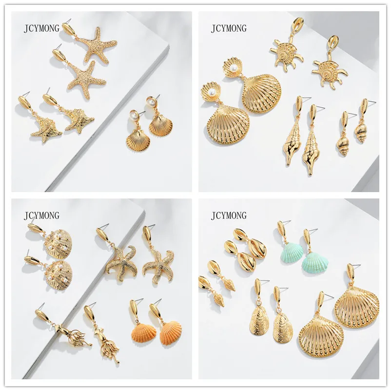 

JCYMONG 32 Model Bohemian Cowrie Shell Drop Earrings for Women Fashion Gold Color Geometric Irregular Starfish Statement Earring