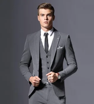 

The latest men's double buckle gray office formal suit jacket + pants men's casual suit wedding groom tuxedo dance party best