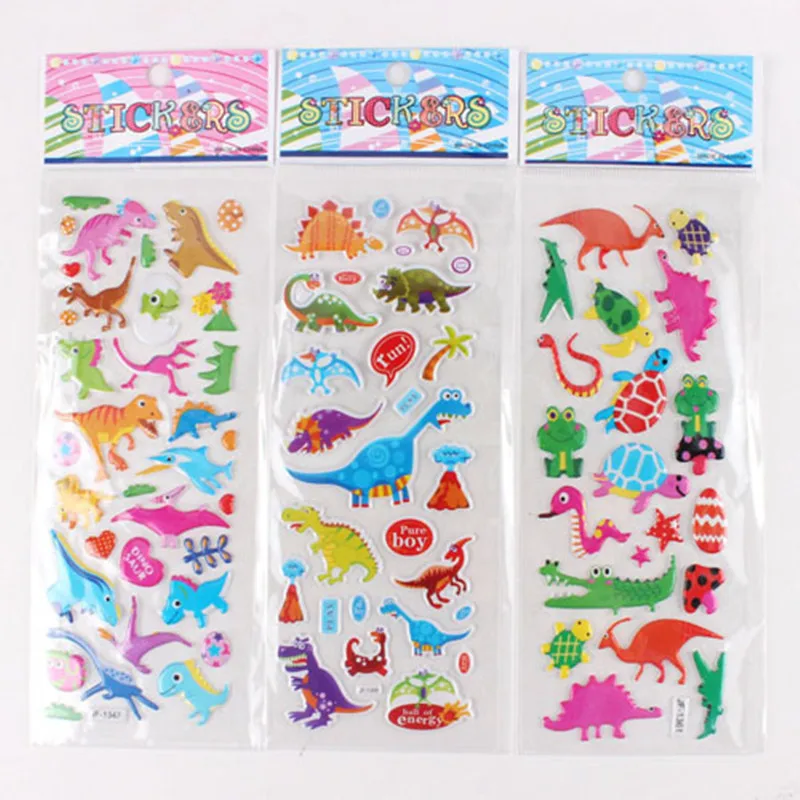 6 ورقة/مجموعة ملصقات للأطفال غرفة الطفل الجدار الديكور لطيف الديناصور الحيوان البسيطة 3d ملصق لعب دفتر اليوميات سكرابوكينغ خربش