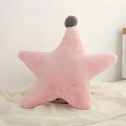 Плюшевая подушка в форме короны, сердца, Луны, звезды, треугольника, полностью набивная подушка из искусственного меха кролика, подушка для женщин и девочек, диван-кровать, розовый, белый - Цвет: Pink star