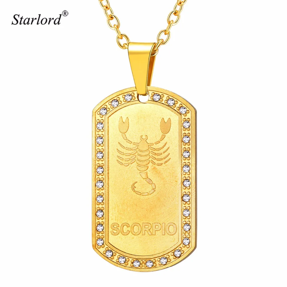 

Starlord Zodiac Sign Scorpio Charm& Necklace For Men/Women Jewelry Rhinestone Gold Dog Tag 12 Constellation Jewelry Gift GP3607