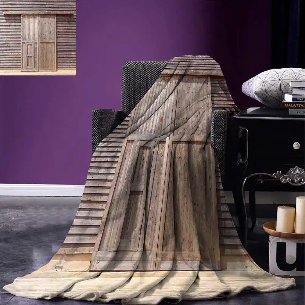 Industrial Throw Blanket Old Wooden Timber Oak Barn Door Farmhouse
