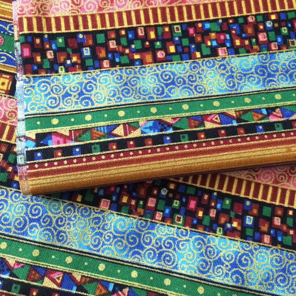 

1 Meter blueTrade cotton and linen printed ethnic DIY curtain fabric blends folk style gilded tablecloth tissu tela for sewing
