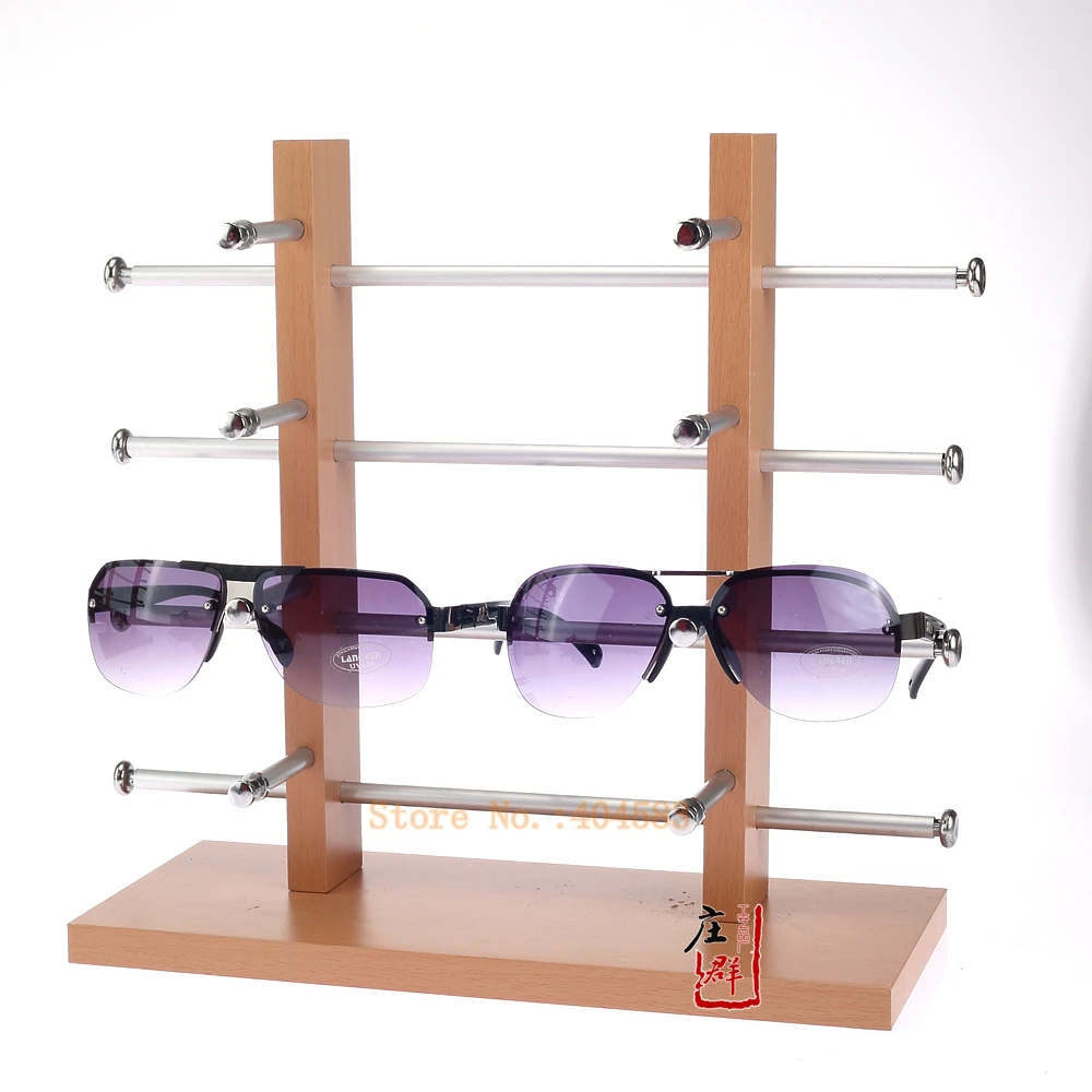 

Double row 8 slot wood grain display stand for sunglasses