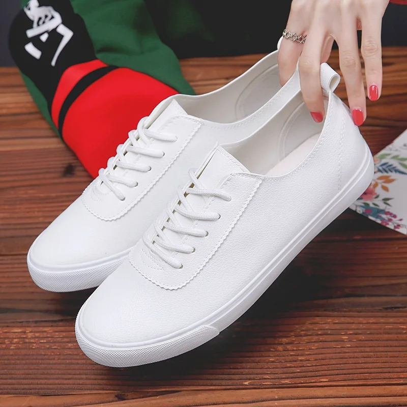 

YEELOCA Summer Casual Vulcanized Shoes Womens Mens Small White Shoes PU Leather Couple Flats Lace-up Sneakers size 35-44