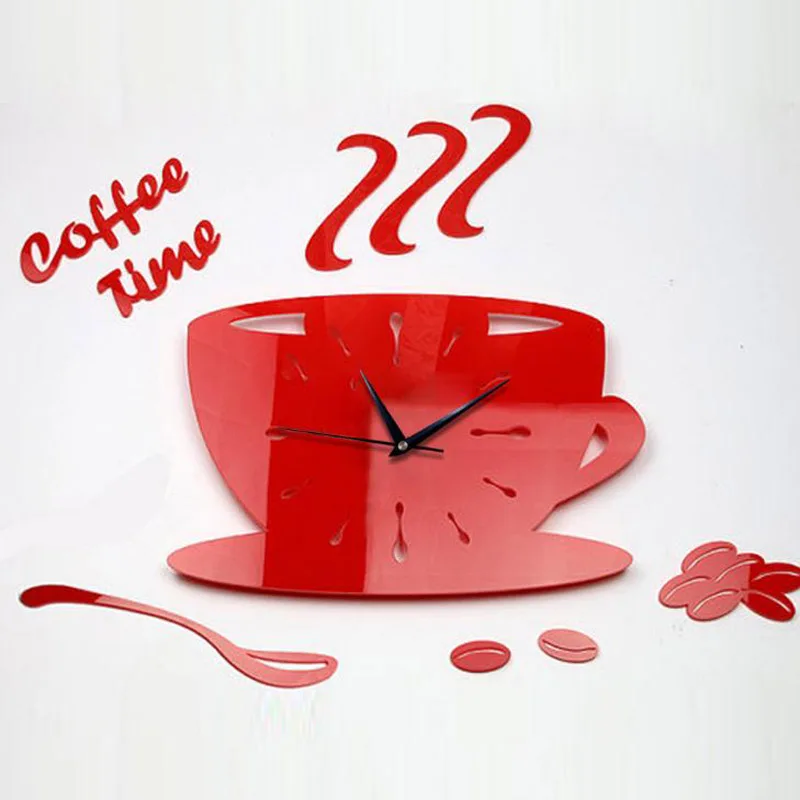 Buy Red Black Creative 3D DIY Coffee Cup Wall Clock